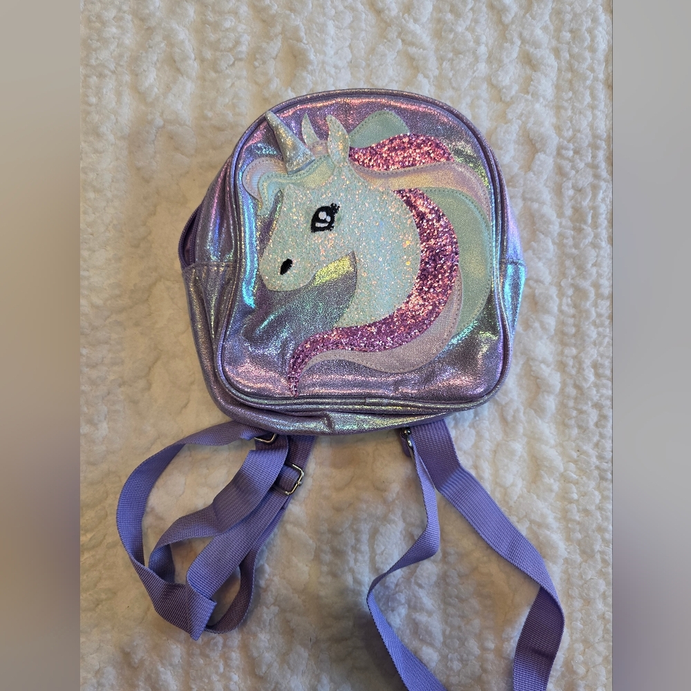 Claire’s Iridescent Unicorn Mini Backpack – Glitter Pastel Purple Bag